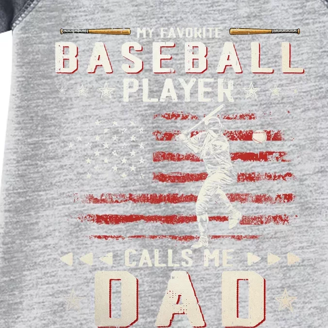 Favorite Baseball Player Calls Me Dad USA Flag Father's Day Infant Baby Jersey Bodysuit