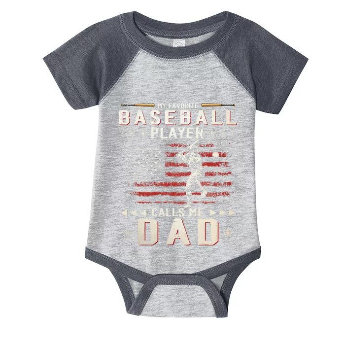 Favorite Baseball Player Calls Me Dad USA Flag Father's Day Infant Baby Jersey Bodysuit