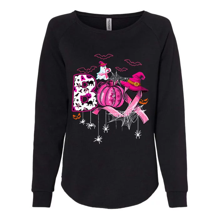 Funny Boo Pumpkin Witch Pink Ribbon Breast Cancer Halloween Womens California Wash Sweatshirt