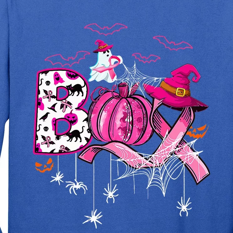 Funny Boo Pumpkin Witch Pink Ribbon Breast Cancer Halloween Tall Long Sleeve T-Shirt