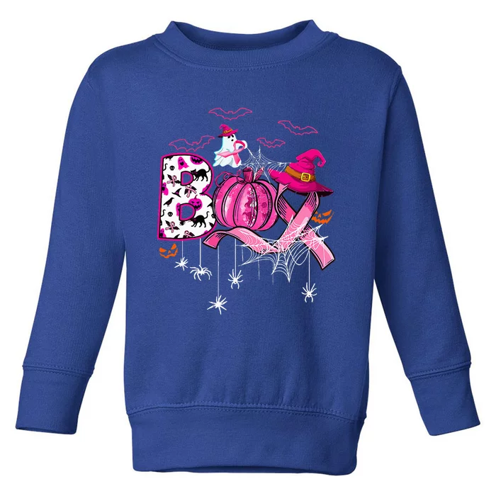 Funny Boo Pumpkin Witch Pink Ribbon Breast Cancer Halloween Toddler Sweatshirt