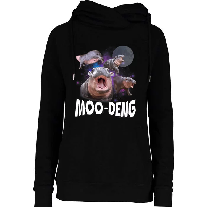 Famous Baby Pygmy Hippo Moo Deng Funny For Animal Lover Womens Funnel Neck Pullover Hood