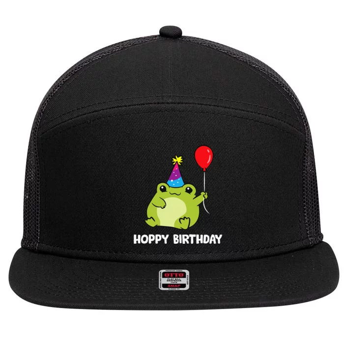 Frog Birthday Present Happy Birthday Cute Frog 7 Panel Mesh Trucker Snapback Hat