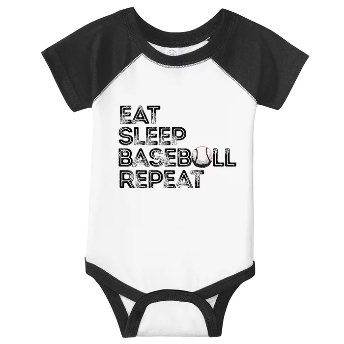 Funny Baseball Player Eat Sleep Baseball Repeat Baseball Infant Baby Jersey Bodysuit