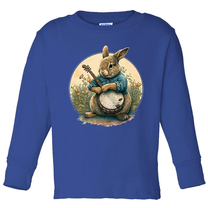 Funny Bunny Playing Banjo Guitar Music Rabbit Easter Toddler Long Sleeve Shirt