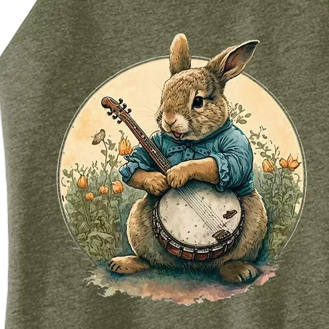 Funny Bunny Playing Banjo Guitar Music Rabbit Easter Women’s Perfect Tri Rocker Tank