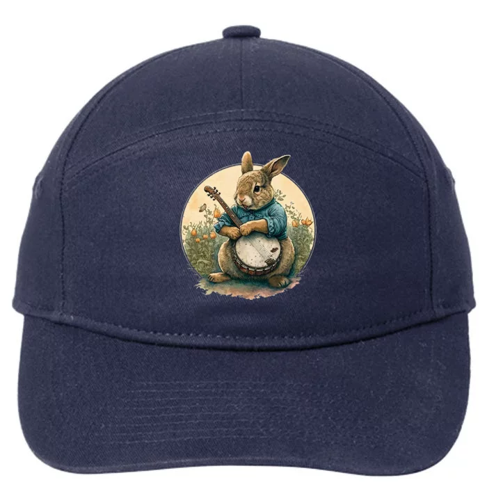 Funny Bunny Playing Banjo Guitar Music Rabbit Easter 7-Panel Snapback Hat