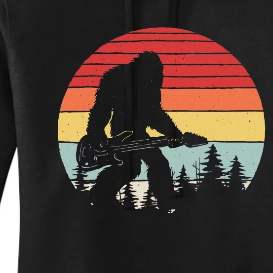 funny Bigfoot playing acoustic guitar player Women's Pullover Hoodie