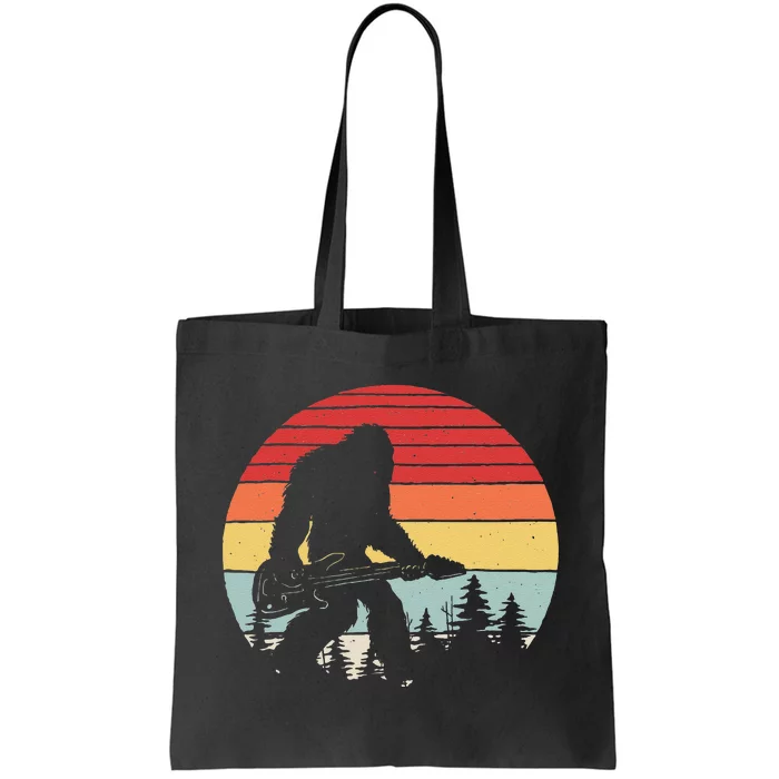 funny Bigfoot playing acoustic guitar player Tote Bag