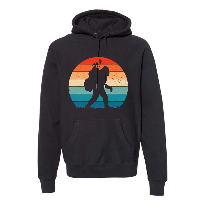 Funny Bigfoot Playing Golf Cool Retro Vintage Sasquatch Golf Premium Hoodie