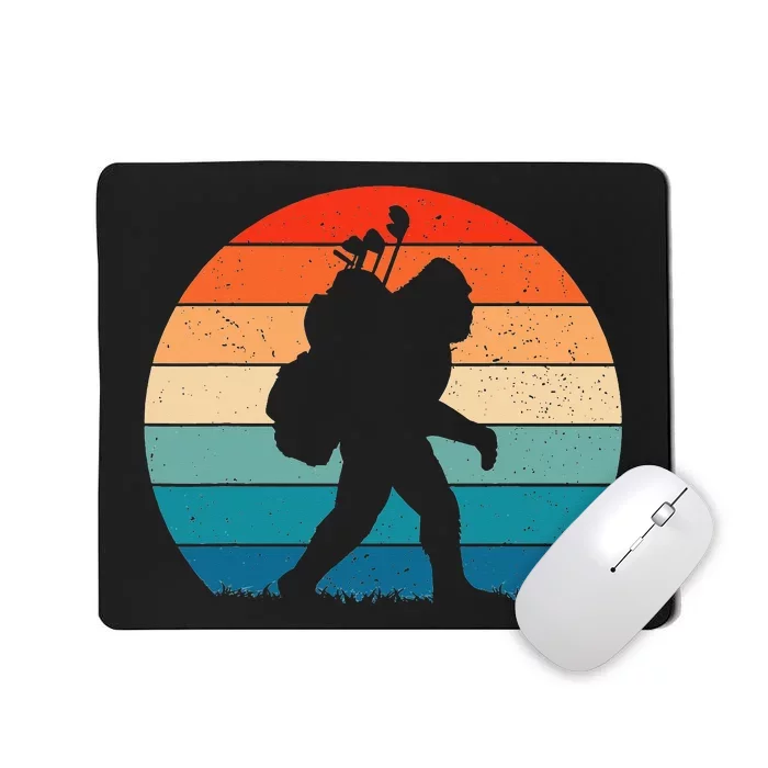 Funny Bigfoot Playing Golf Cool Retro Vintage Sasquatch Golf Mousepad