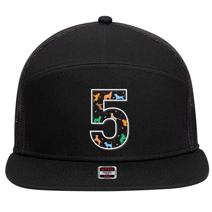 Fifth Birthday Puppy 5 Year Old Birthday Dog 7 Panel Mesh Trucker Snapback Hat