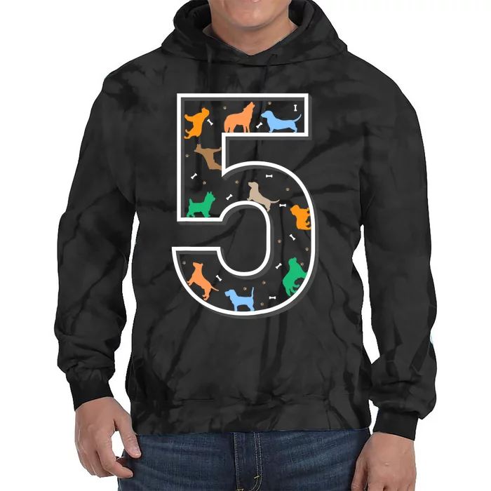 Fifth Birthday Puppy 5 Year Old Birthday Dog Tie Dye Hoodie