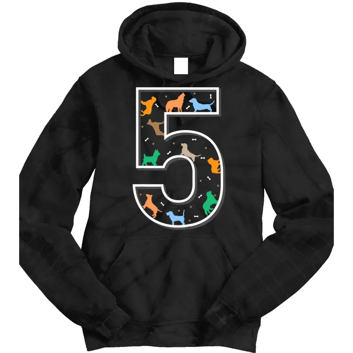 Fifth Birthday Puppy 5 Year Old Birthday Dog Tie Dye Hoodie