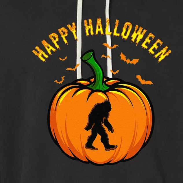 Funny Bigfoot Pumpkin Happy Halloween Garment-Dyed Fleece Hoodie