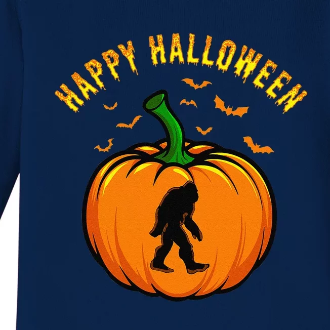 Funny Bigfoot Pumpkin Happy Halloween Baby Long Sleeve Bodysuit