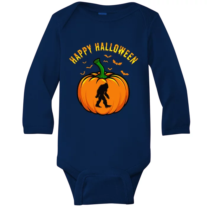 Funny Bigfoot Pumpkin Happy Halloween Baby Long Sleeve Bodysuit