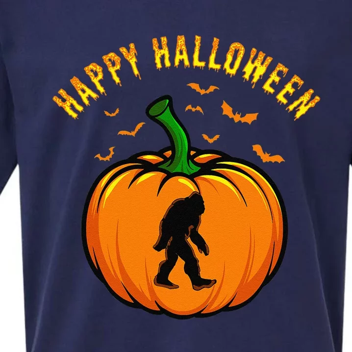 Funny Bigfoot Pumpkin Happy Halloween Sueded Cloud Jersey T-Shirt