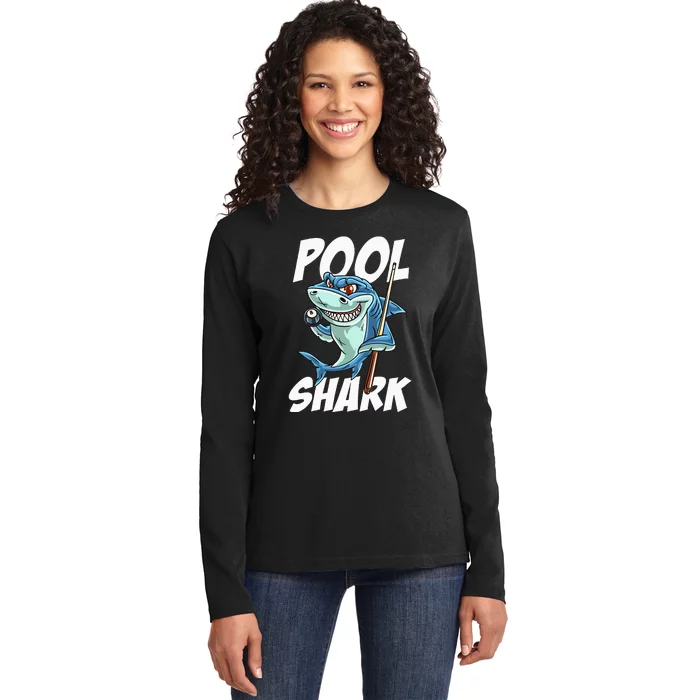 Funny Billiards Pool Shark Snooker Hall Joke Billiard Ladies Long Sleeve Shirt