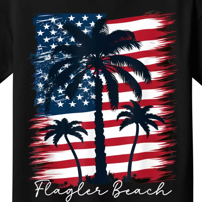 Flagler Beach Patriotic American Flag Palm Trees Kids T-Shirt