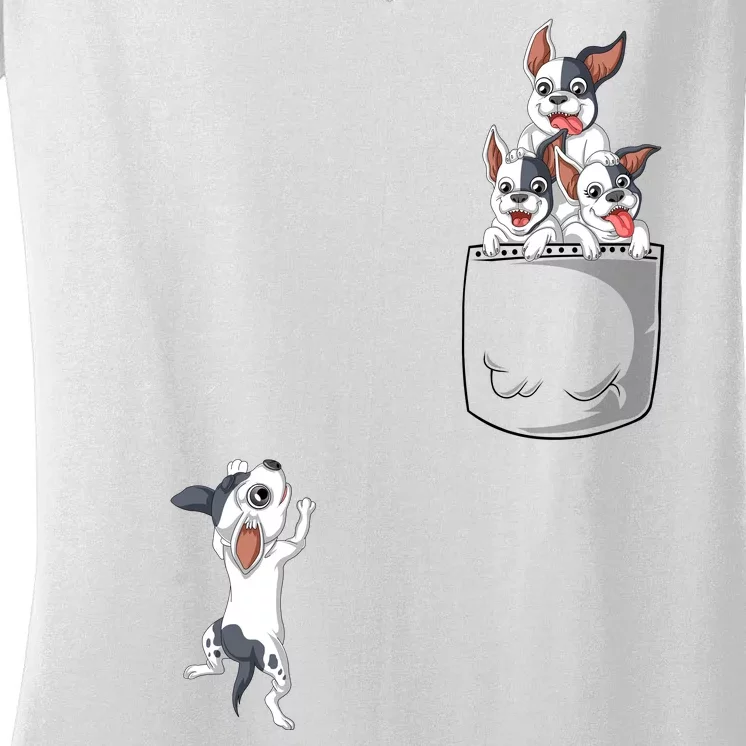 French Bulldog Pocket Women's V-Neck T-Shirt