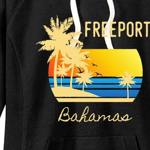 Freeport Bahamas Palm Tree Beach Retro Cool Sunset Surf Women's Fleece Hoodie