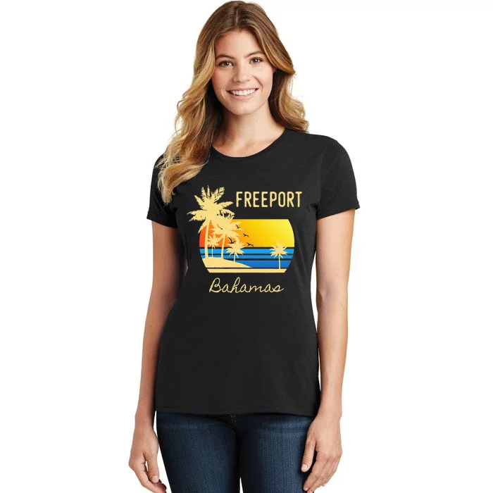 Freeport Bahamas Palm Tree Beach Retro Cool Sunset Surf Women's T-Shirt