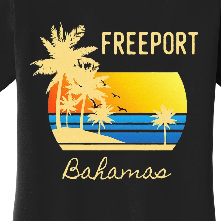 Freeport Bahamas Palm Tree Beach Retro Cool Sunset Surf Women's T-Shirt