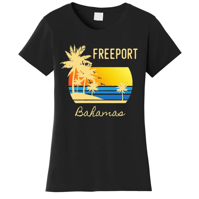 Freeport Bahamas Palm Tree Beach Retro Cool Sunset Surf Women's T-Shirt