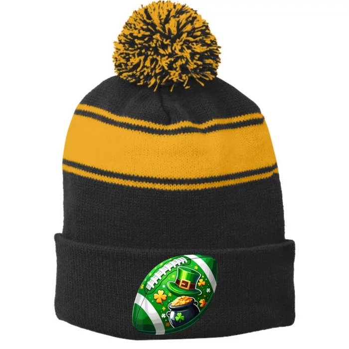 Football Ball Player St Patricks Day Football Stripe Pom Pom Beanie