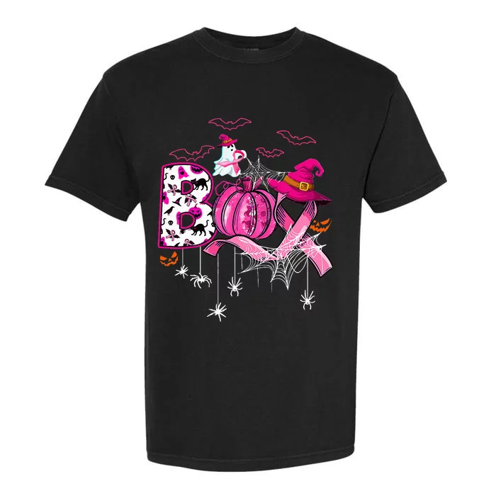 Funny Boo Pumpkin Witch Pink Ribbon Breast Cancer Halloween Garment-Dyed Heavyweight T-Shirt