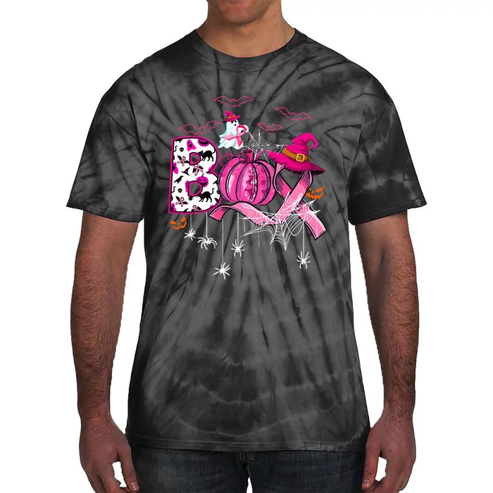 Funny Boo Pumpkin Witch Pink Ribbon Breast Cancer Halloween Tie-Dye T-Shirt