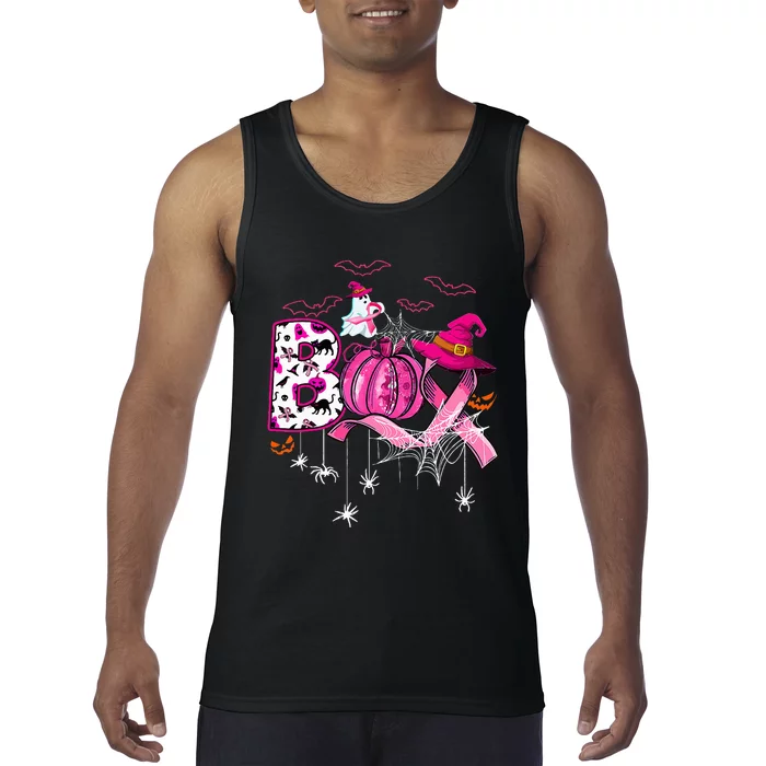 Funny Boo Pumpkin Witch Pink Ribbon Breast Cancer Halloween Tank Top