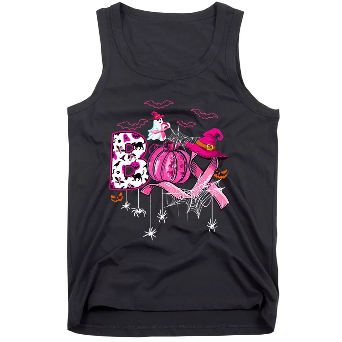 Funny Boo Pumpkin Witch Pink Ribbon Breast Cancer Halloween Tank Top