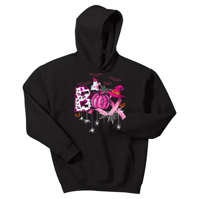 Funny Boo Pumpkin Witch Pink Ribbon Breast Cancer Halloween Kids Hoodie