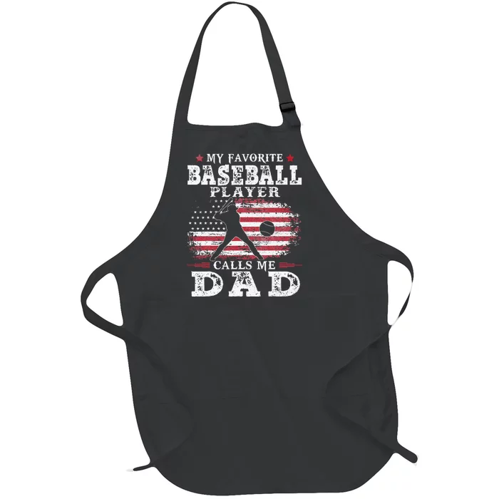 Favorite Baseball Player Calls Me Dad USA Flag Father's day Full-Length Apron With Pocket