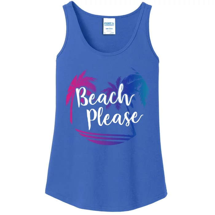 Funny Beach Please Design Beach Palms Purple Sunset Colors Cute Gift Ladies Essential Tank