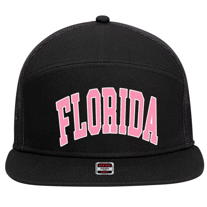 Florida Beach Preppy Pink 7 Panel Mesh Trucker Snapback Hat