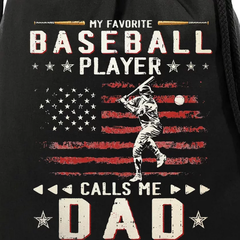 Favorite Baseball Player Calls Me Dad USA Flag Father's Day Drawstring Bag