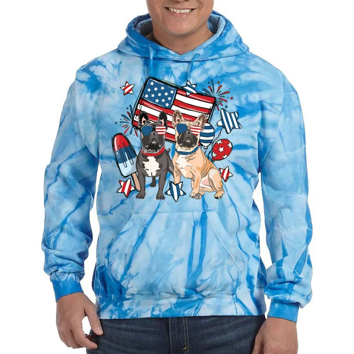 French Bulldog Patriotic Frenchie 4th Of July USA Flag Tie Dye Hoodie