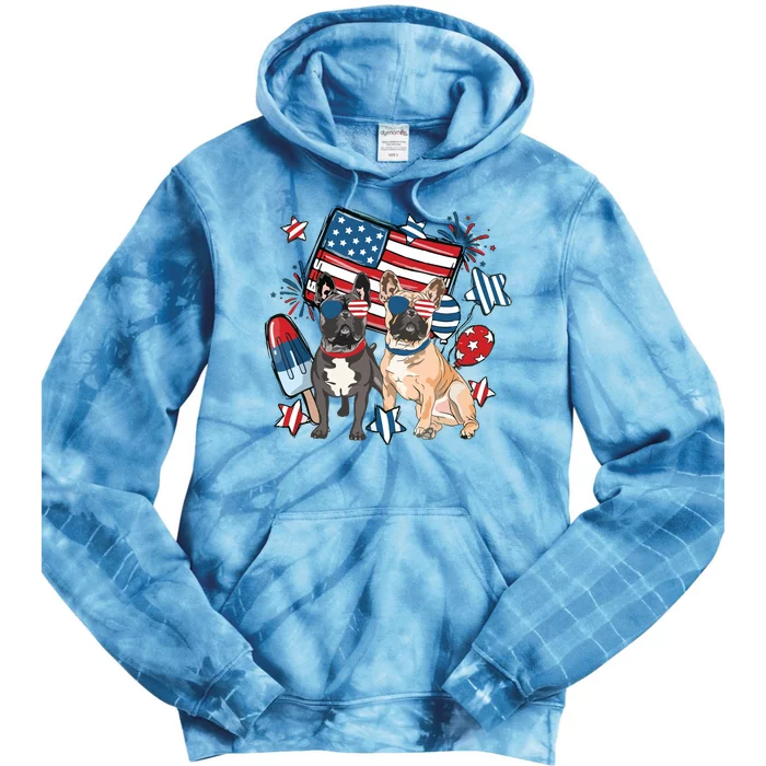 French Bulldog Patriotic Frenchie 4th Of July USA Flag Tie Dye Hoodie