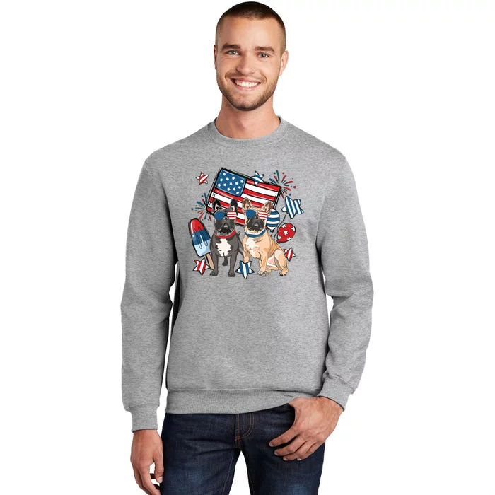 French Bulldog Patriotic Frenchie 4th Of July USA Flag Tall Sweatshirt