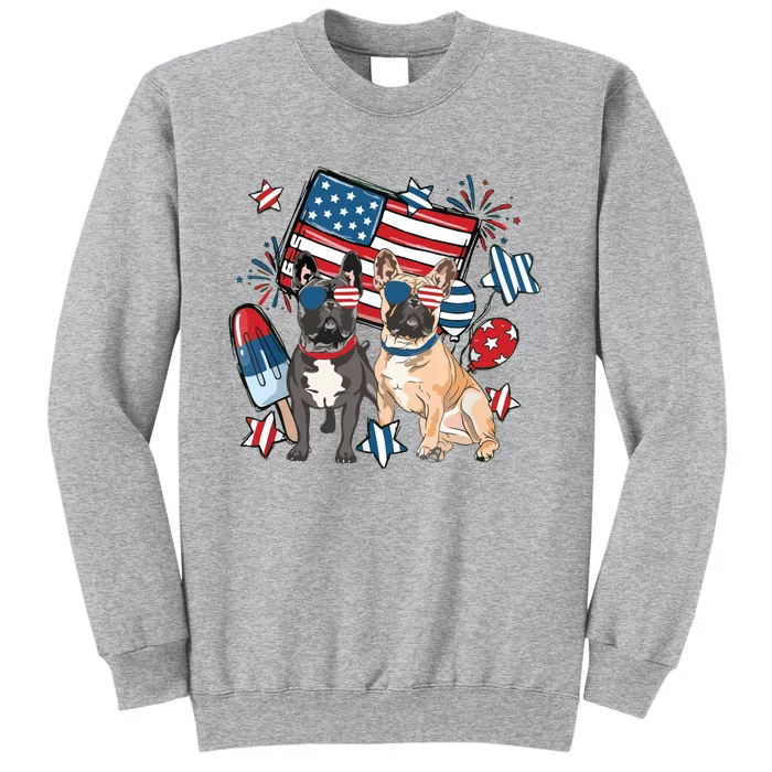 French Bulldog Patriotic Frenchie 4th Of July USA Flag Tall Sweatshirt