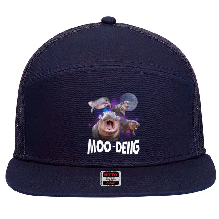 Famous Baby Pygmy Hippo Moo Deng Funny For Animal Lover 7 Panel Mesh Trucker Snapback Hat