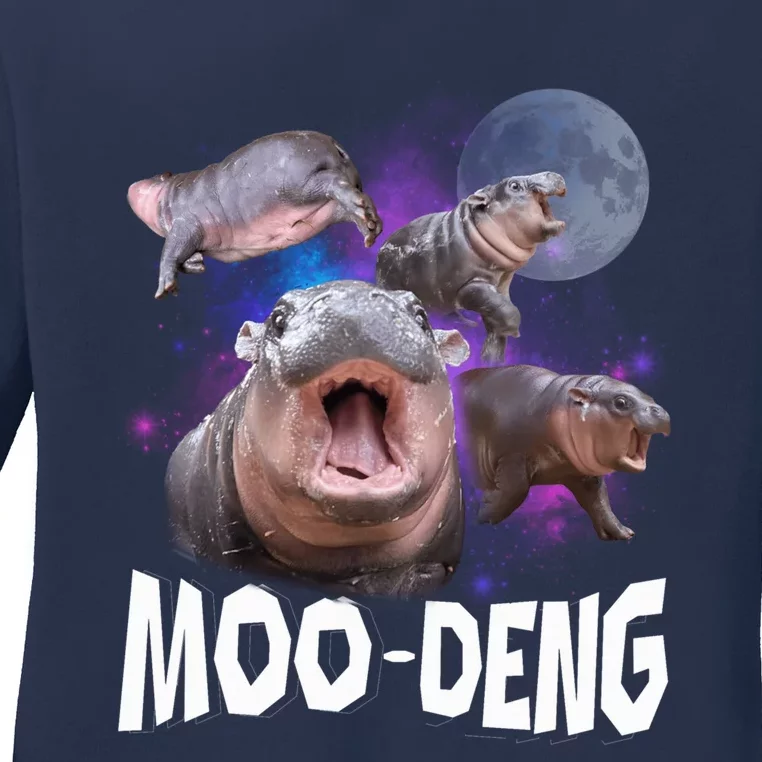 Famous Baby Pygmy Hippo Moo Deng Funny For Animal Lover Ladies Long Sleeve Shirt