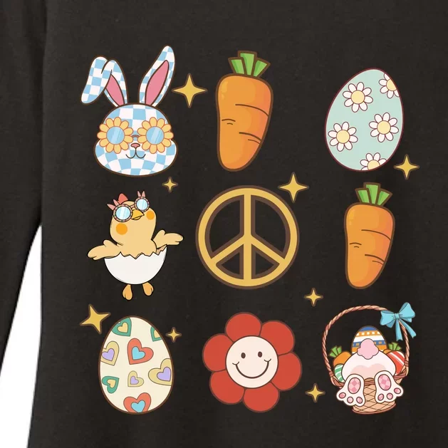 Funny Bunny Peace Floral Egg Womens CVC Long Sleeve Shirt