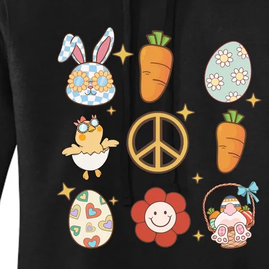 Funny Bunny Peace Floral Egg Women's Pullover Hoodie