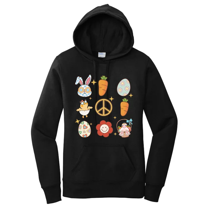 Funny Bunny Peace Floral Egg Women's Pullover Hoodie