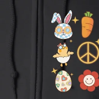 Funny Bunny Peace Floral Egg Full Zip Hoodie