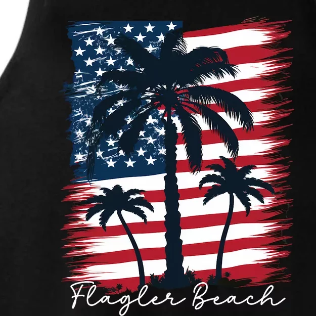 Flagler Beach Patriotic American Flag Palm Trees Ladies Tri-Blend Wicking Tank